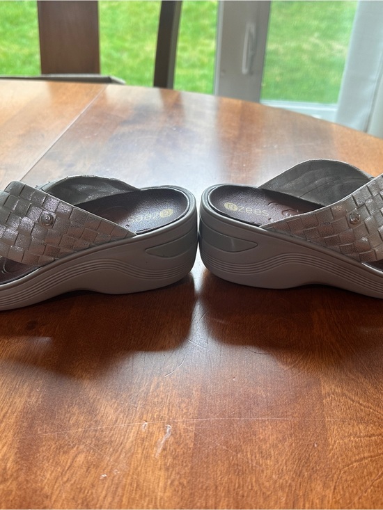 Zees Shoes - Silver Woven Platform Slide Sandals for Women